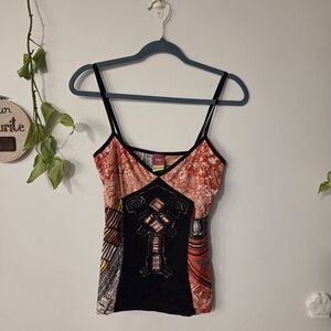 Save The Queen Red Black Multicolor Printed Tank Top
